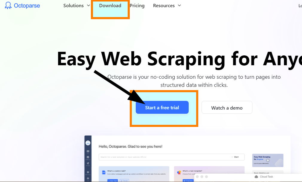  Octoparse homepage