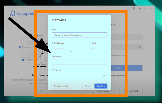 choose the Manual proxy configuration.