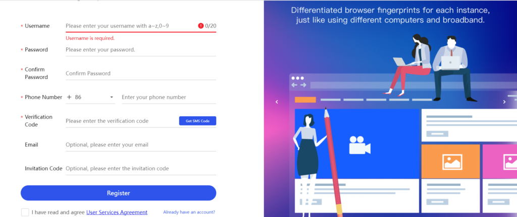 register page on bitbrowser