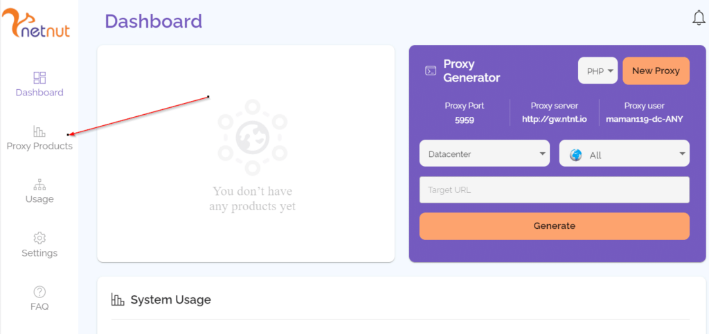 NetNut user interface