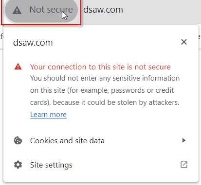 Not secure website example