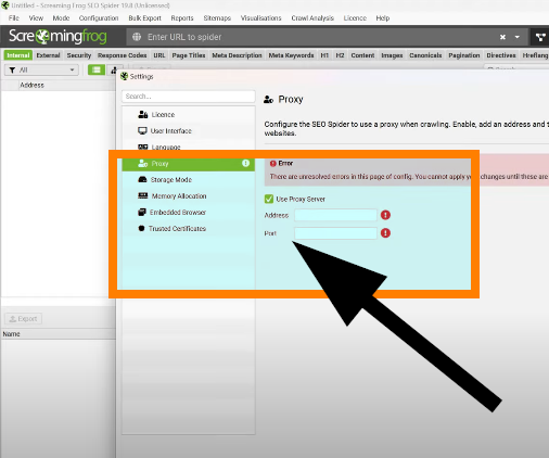 heck the box beside Use Proxy Server