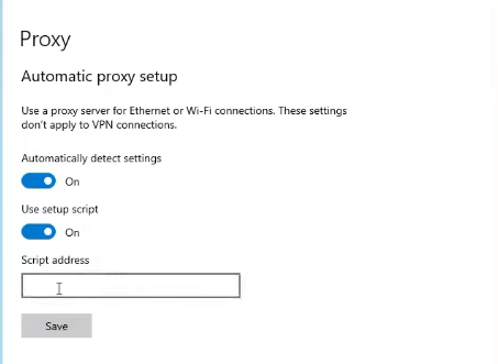 Automatic proxy setup or Manual proxy setup