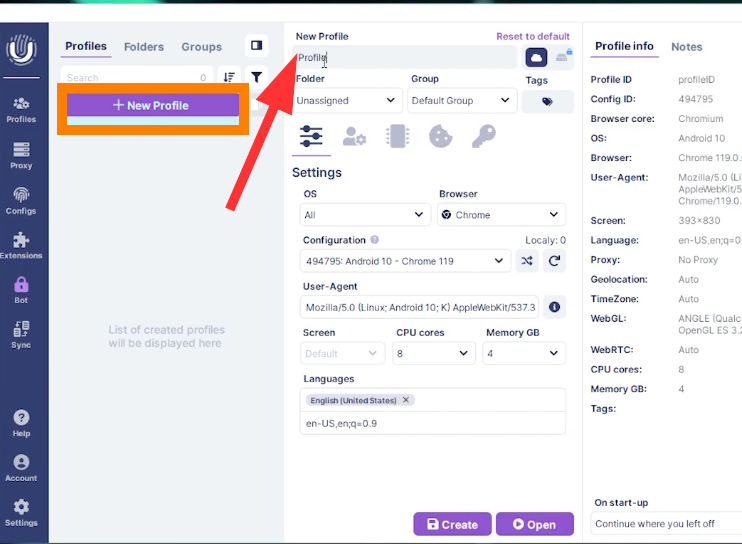 create a New Profile