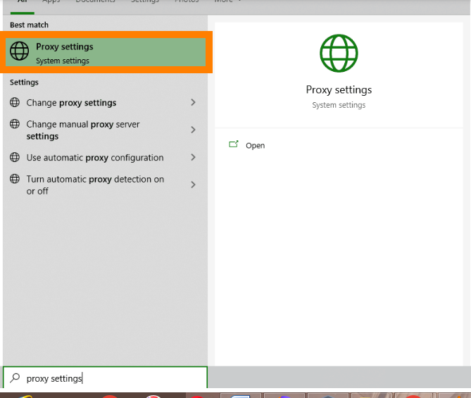 search for Proxy Settings