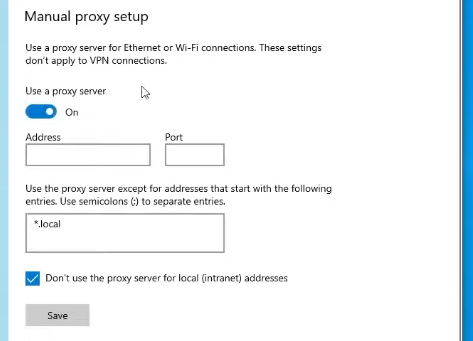 you can select the second option- Manual proxy setup