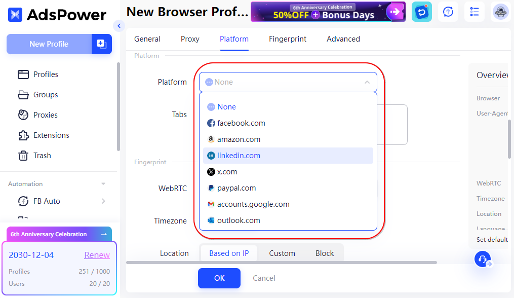 Continue to Set up Platform