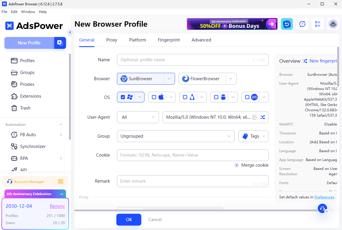 Create a New Profile in AdsPower